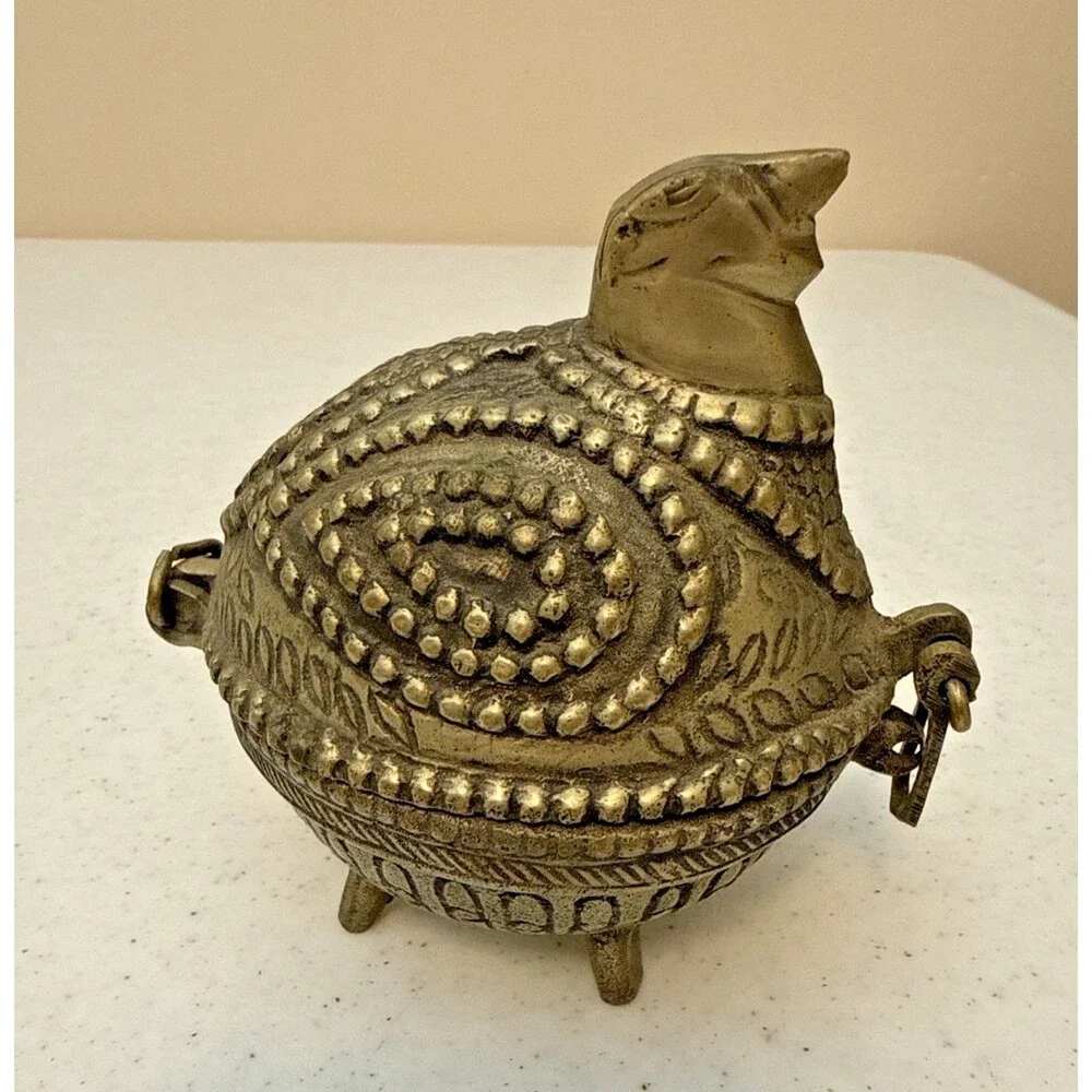 Quail bird Dhokra Folk Art Brass Indian Hinged Trinket Jewelry Box